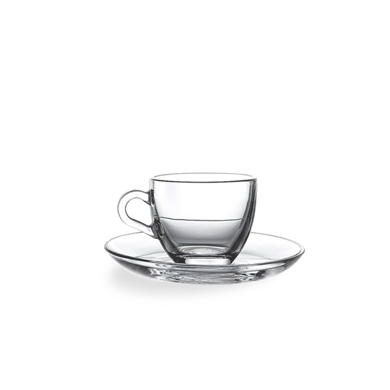 PASABAHCE Basic Tazzina caffè in vetro con piattino - Confezione da 6 pezzi  su Horeca Atelier